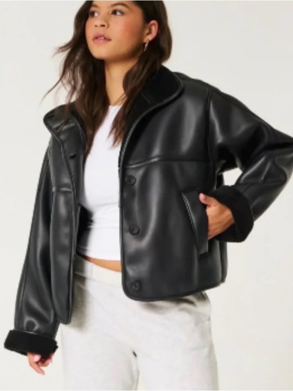 Hollister Faux-Leather Cropped Jacket - Women